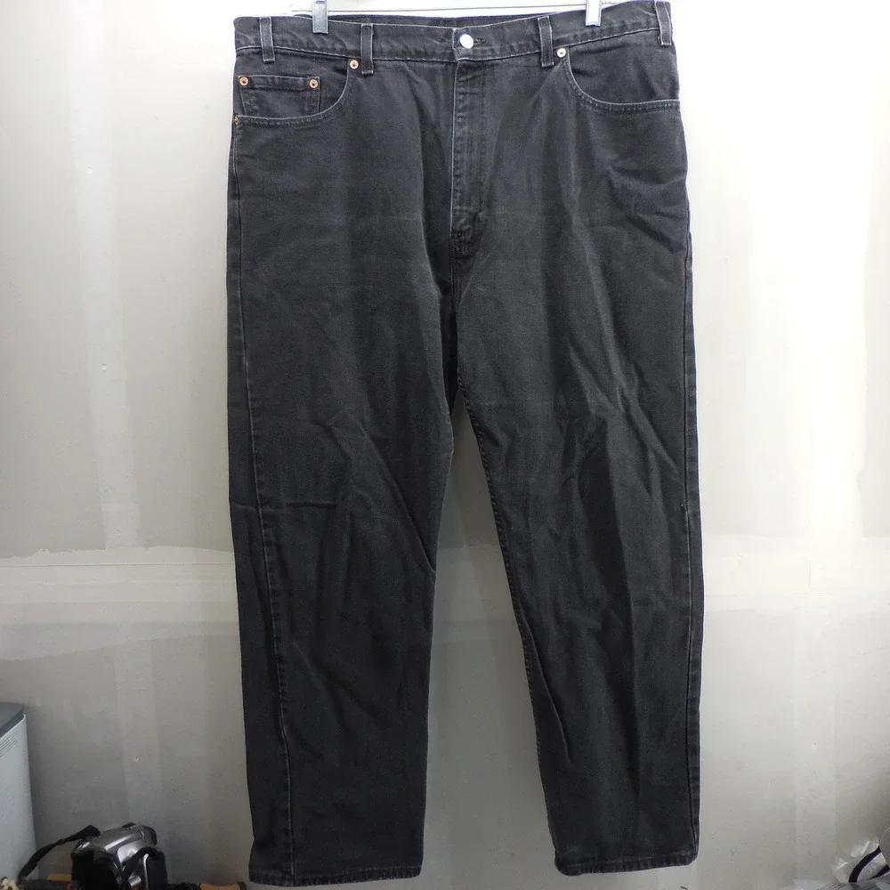 VTG Levis 505 Regular Fit Straight Leg Faded Black Denim Jeans Mens 42x30
